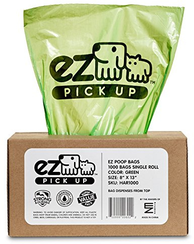 1000 Pet Waste Disposal Dog Poop Bags, EZ Pickup Bags Green (single roll, not on small rolls)