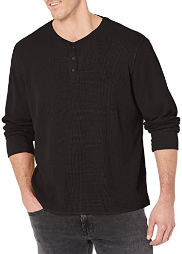 Wrangler Authentics Long Sleeve Waffle Henley Maglietta a Maniche Lunghe Senza Collo, Caviale, M Uomo
