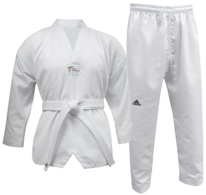 Adidas Kids/Adult's WT Taekwondo Student Dobok Without Stripes Martial Arts WTF Children Uniform, White, 160cm