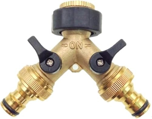 Dunnet Tools 2 Way Brass Hose Connectors Splitter 3/4 Tap Connector with Individual On/Off Outside Tap Kit 1/2 Quick Connect System for Hosepipe Fittings Y Hose Pipe Adapter