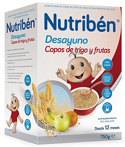 Nutribén Papilla Desayuno Copos Trigo y Frutas, Cereales Bebé, +12m, 750g