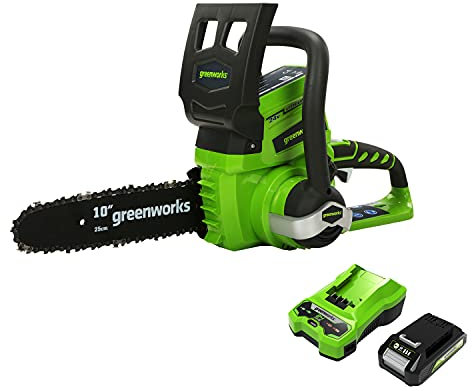 Greenworks Akku-Kettensäge G24CS25K2 (Li-Ion 24V 4 m/s Kettengeschwindigkeit 25cm Schwertlänge 50ml Öltankvolumen inklusive 2Ah Akku und Ladegerät)