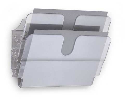 Durable FlexiPlus 2 Broschyrställ Vägg, A4 Liggande, transparent | Vägghängt postfack med 2 fack, för mässa och kontor, 23 mm kapacitet per fack, mått 340x250x100 mm, Made in Germany