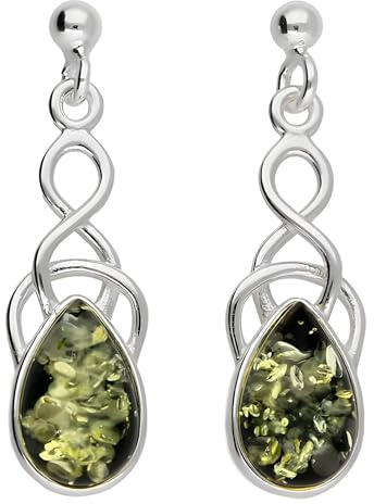 Noda 080468 Boucles d'oreilles pendantes en argent sterling 925 avec ambre celtique Vert