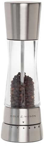 Cole & Mason Derwent Pepper Mill - Refillable Pepper Grinder with Gourmet Precision Mechanisms - Kitchen Accessories for Cooking - Black Peppercorn Grinder for Seasoning - Pepper Mill, Stainless Steel
