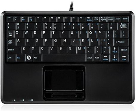 Perixx PERIBOARD-510HPLUS, Super Mini Tastatur schnurgebunden mit Touchpad und USB Hub - US English Layout - schwarz