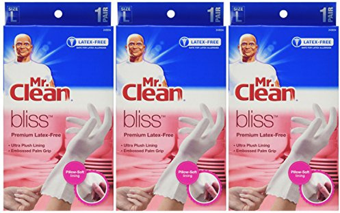 Mr. Clean 243034 Bliss Premium Latex-free Gloves, Large, 3 Pairs