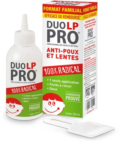 DUO LP PRO Lotion Anti-Poux et Lentes, Lotion 100% efficace*, 200 ml - Peigne anti-poux fin inclus - Haute tolérance et sans insecticide - Dès 6 mois
