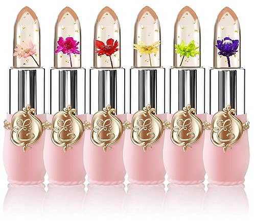 BestLand 6 Pcs/Set Flower Jelly Lipstick Set Temperature Change Moisturizer Long Lasting Nutritious Balm Magic Color Change Lip Gloss