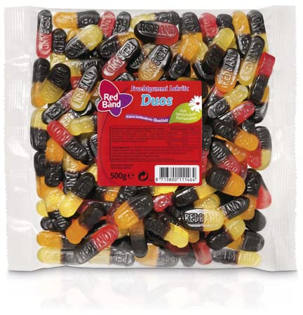 Red Band Fruchtgummi Lakritz Duos - 1er Pack (1 x 500 g Beutel) - Fruchtgummi und Lakritzgeschmack - Eine Power-Genuss-Kombi mit Vielfalt und Abwechslung - Holländische Qualität