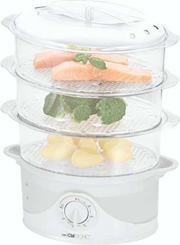 Cuiseur vapeur - Cuiseur riz - Rice cooker - Cuiseur vapeur electrique - Cuiseur Vapeur avec 3 à vapeur récipients, minuterie, affichage du niveau d'eau DG 3665 blanc