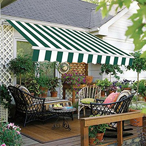 Green Bay 3 x 2.5m DIY Patio Retractable Manual Awning Garden Sun Shade Canopy Gazebo Green-White with Fittings and Crank Handle