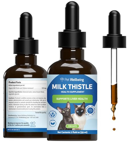 Pet Wellbeing Milk Thistle for Cats - Organic Herb, Milk Thistle Liver Detox Support, Antioxidants - NASC Certified & Vet-Formulated - 2 oz Liquid