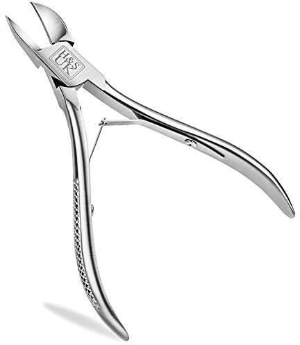 H&S Edelstahl Profi Nagelzange - Hochwertige Orthopädische Nagelschere mit Geriffelten Griffen und Kunststoffkappe - Kopfschneider für Dicke, Starke oder eingewachsene Fussnägel - Eck Nagelschere