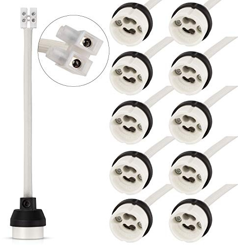 DiCUNO GU10 Portalámparas, 0.75mm²*15CM/150MM Cable, Conector Base de cerámica para bombilla GU10, VDE, 2A, 0-300W, 0-250V, 0-600℃, 10 Piezas