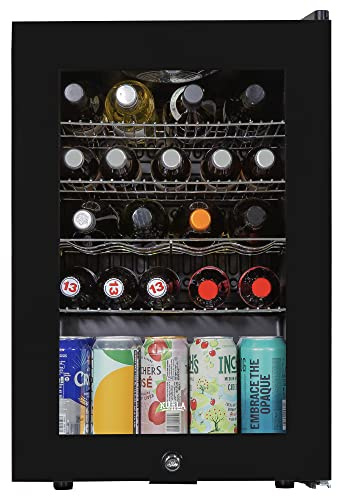 Kuhla 62 Litre/48 Can Drinks & Beer Fridge Table Top & Wine with Glass Door Black with LED Light, Lock and Key KBC2B