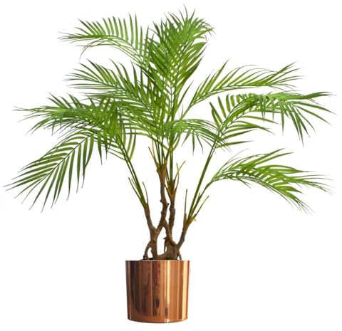 Leaf Large Realistic Artificial Palm Tree, Natural Areca Copper, 90cm