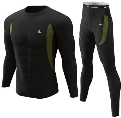 CL convallaria Thermal Underwear for Men with Fly Long Johns Winter Hunting Gear Sport Skiing Base Layer Top and Bottom Set Midweight Crew Neck Black 4XL