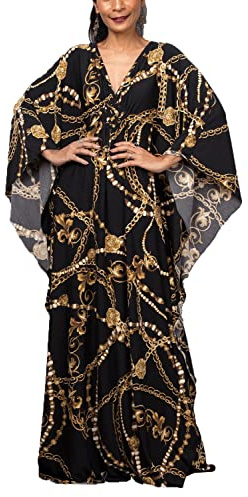 YouKD Lång kaftan för damer, sommarklänning, lång maxiklänning i bohemisk stil, täckande överdragsklänning för bikini, strandklänning, morgonrock, myskläder, en storlek, en storlek