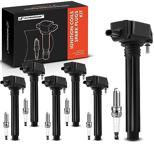 A-Premium Ignition Coil Pack with 2-Pins and Iridium Spark Plugs Compatible with Jeep Grand Cherokee 2011-2015, Wrangler 2012-2017 & Dodge Grand Caravan 2011-2020, V6 3.6L, Set of 6