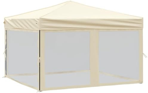 vidaXL Folding Party Tent with Sidewalls Outdoor Garden Camping Gazebo Pavilion Marquee Canopy Shelter Foldable Pop up Tent Cream 3x3 m
