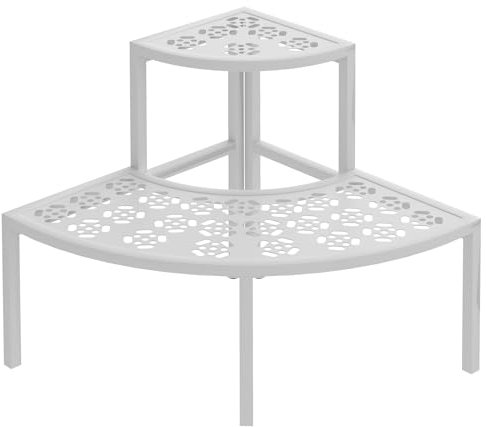 aboxoo Support de pot de fleurs à 2 niveaux pour terrasse, étagère d'angle en métal robuste style escalier pour intérieur et extérieur (blanc, demi-cercle)
