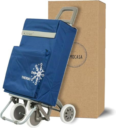 Carro de Compra Plegable Ligero, Bolsa Térmica, 100x41x33cm, 40 litros, 4 Ruedas, Embalado con Cartón Reforzado (Marino)