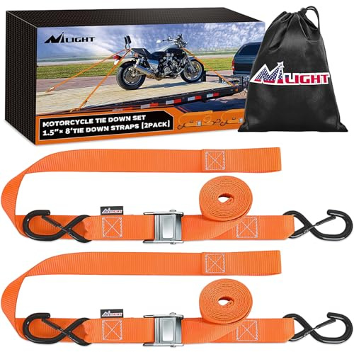 Nilight Cinghie di fissaggio per moto da 3,8 cm x 20,3 m, resistenti con anelli morbidi, ganci a S di sicurezza, resistenza alla rottura di 1398,9 kg, per fissare Dirtbike, ATV, UTV
