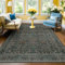 Dark Green Floral Bedroom Rug 5x7 Area Rug for Living Room Vintage Forest Washable Mat for Dining Room, Low Pile Non Slip Stain Resistance Distressed Retro Indoor Boho Carpet (5x7 Dark Green)