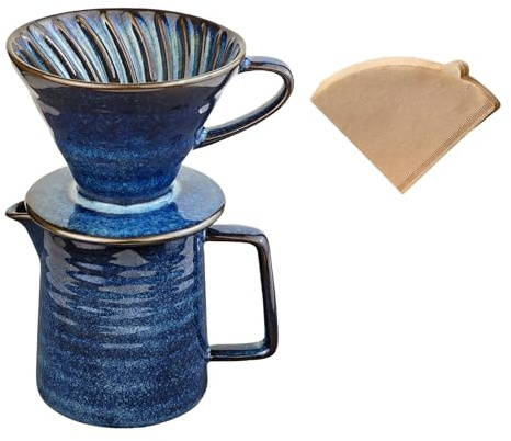 HYAXGM Pour Over Coffee Maker,Ceramic Coffee Maker With 40 pcs Paper Filter，15oz/450ml Pour Over Coffee Dripper (Starry Blue, V02)