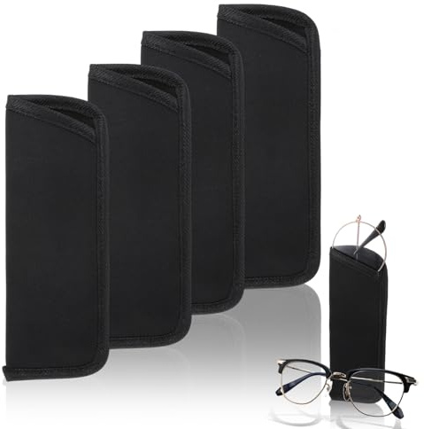 Bremorou 4 Stück Brillenetui Weich, Brillenetuis Zum Einstecken, Brillenhülle Stoff, Brillentasche Flach, Für Aufbewahrung Brillen Schwarz 15,5 × 6 Cm