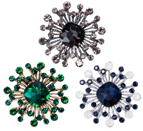 Neikafan 3 piezas de broche para mujer, broche geométrico calado, broche de cristal de strass, pin de corbata, broches para ropa, clip de insignia para bufanda, abrigo, ropa