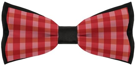 VOSERY Klassiska röda gingham-tryckta flugor för män, förknutna flugor för män festbröllop, justerbar herrfluga