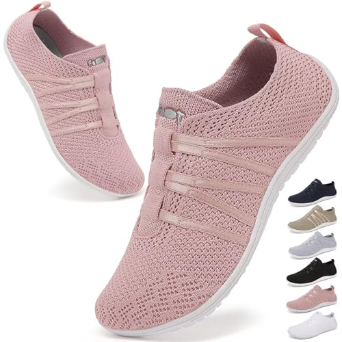 Wizshoe Zapatillas Barefoot Hombre Mujer Calzado Descalzo Verano Zapatos Deporte Minimalistas Sneaker Cómodas Ligeras Flexibles Respirable Zero Drop Shoes Women Rosa 40EU