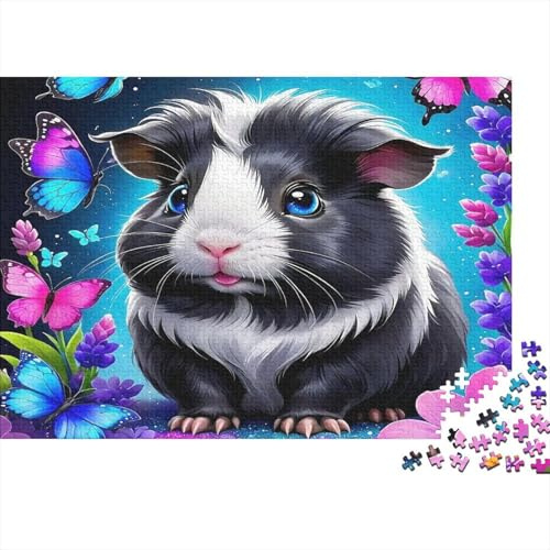 Rompecabezas 1000 Piezas Cobaya Cartón Grueso Papel Sostenible Familia y Adultos Cobaya con Mariposas Encastre Preciso Sin Polvo Decoración Hogar Exclusivo 38x26cm