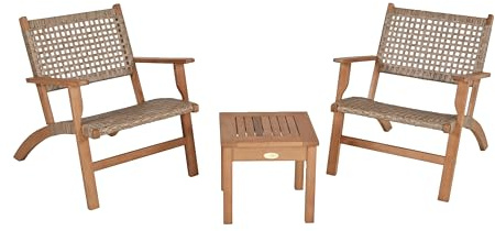 DELUKE Balkonmöbel-Set Amira Teak-Look - Eukalyptus, Hellbraun, flach | Gartenmöbel-Set Gartengarnitur Garten-Sitzgruppe Essgruppe Balkon-Set