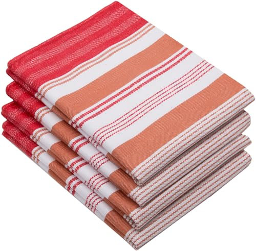 ZOLLNER 4er Set Geschirrtücher, ca. 50x70 cm, Baumwolle, rot gestreift