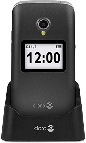 Doro 2424 Téléphone Portable 2G à Clapet Débloqué pour Seniors avec Affichage Externe, Touche d'Assistance et Socle Chargeur Inclus [Version Française] (Gris)