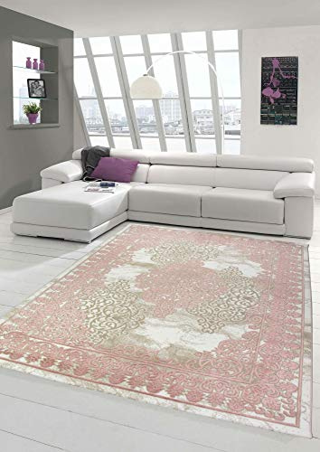 Wohnzimmerteppich mit Ornamenten Teppich Vintage in Rosa Beige Creme Größe 80 x 300 cm