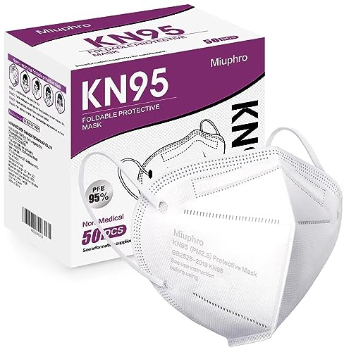 Miuphro KN95 Face Mask 50 Pack, Disposable Respirator Masks, 5 Layer Design Safety Mask for Protection, Ideal for Men and Women (White)
