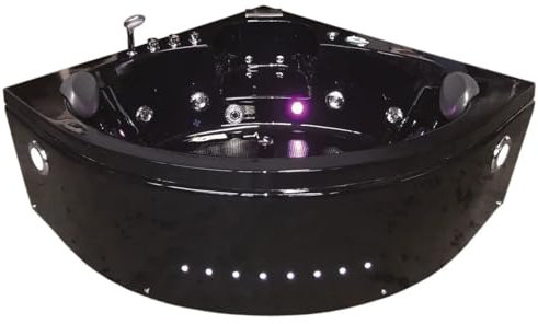 Bañera de hidromasaje 150 x 150 cm color negro brillante 14 chorros para dos personas