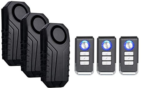 Mengshen 3er Pack Wireless Fahrrad Diebstahlwarnanlage mit Fernbedienung Sicherheit Einbrecher 113dB Laut IP55 Wasserdicht für Fahrrad Motorrad Fahrzeug Roller