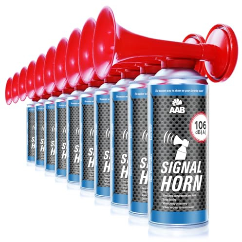 AAB Signal Horn - Set di 10 Pezzi - Trombetta ad Aria Compressa, Fino a 120 Segnali Brevi, Trombe da Stadio Molto Rumorosa, Tromba Tifo Ideale per Feste, Tromba ad Aria Compressa, Trombetta Stadio