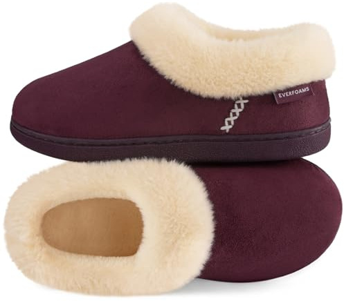 EverFoams Women's Warm Slippers Fluffy Memory Foam Indoor Outdoor Closed-back House Shoes Purple, 7-8 UK