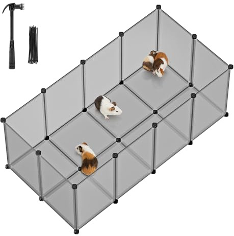 SONGMICS Valla para Mascotas, Parque para Cobayas con Suelo, Recinto Interior de Plástico Transparente para Hámsters, Conejos, Erizos, para Animales Pequeños, 125 x 63 x 42 cm, Gris LPC001G01