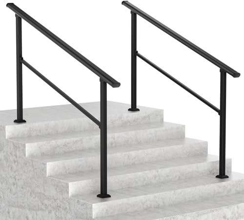 LOVMOR 2 Pack 5 Step Hand Rails for Outdoor Steps, Wrought Iron Railing, Exterior Hand Railing for Steps, Porch Railing Kit (4-5 Steps Handrail)