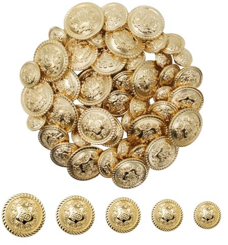 Neikafan 50 Stück Knöpfe Gold Metallknöpfe Golde Kleidung Goldene Knöpfe zum Annähen für Blazer Anzüge, Jacke und Uniform Gekörnt Knopfe Gold für Mantel Goldene Knopfe Metall Goldne Vintage