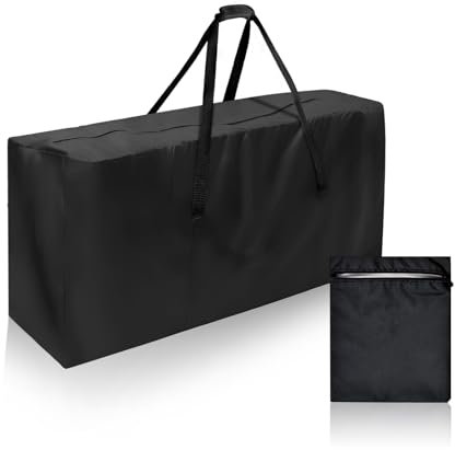 Garden Cushion Storage Bag - Large Waterproof Outdoor Cushion Organiser with Zipper and Handle (130 x 32 x 55 cm) for Patio Seat Furniture