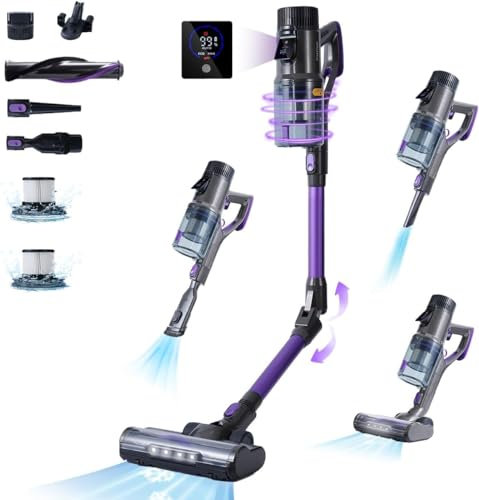 FixtFixer 500W/40kPA Akku Staubsauger, 6-in-1 Staubsauger Kabellos mit Anti-Tangle-Bürste, 80 Minuten, Kabelloser Staubsauge mit LED-Anzeige, Stabstaubsauger für Tierhaare Hartböden Teppich