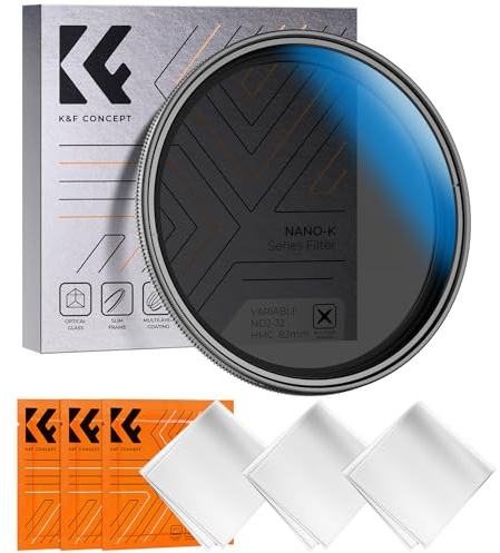 K&F CONCEPT 72 mm variabelt ND-filter ND2-ND32 1-5 stopp med rengöringsduk | No X multibelagd justerbar fader exakt ljusreducering smidig rotation för strandfloder utomhus Nano-K-serien FN306